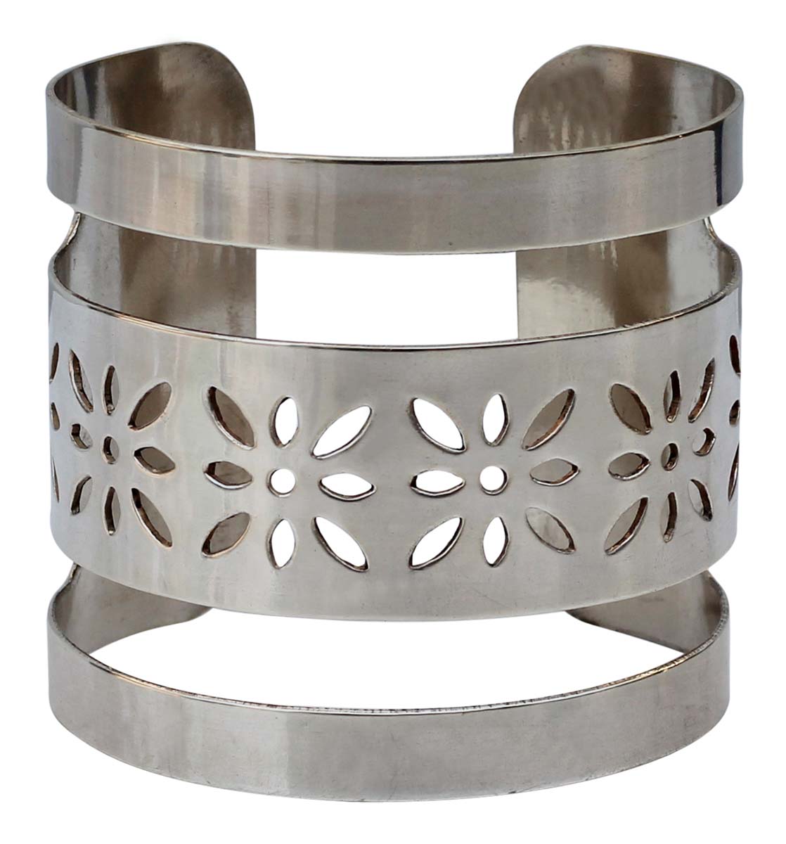 Bracelets in Bulk – 2.36" Cuff Bracelet – Cast in Brass – Silver Plated – Cut-Out Floral Motifs – Wholesale Bulk Bracelets 